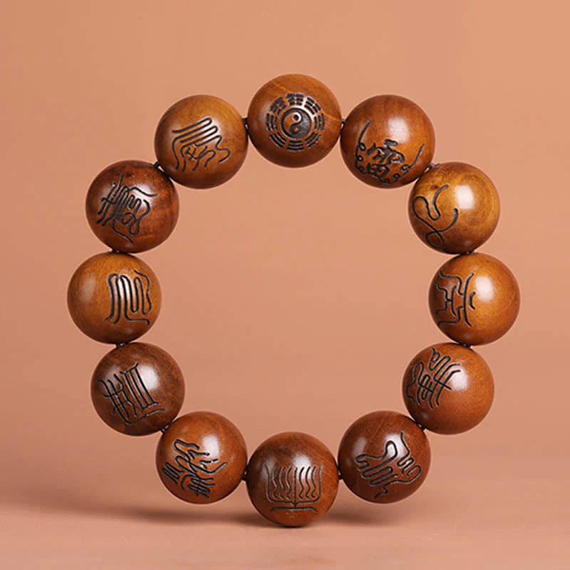 Buddha Stones Fulmine Colpito Legno di Giuggiola Yin Yang Bagua Taoista Tabù Scrittura Simbolo Braccialetto della Fortuna Inciso - Image 5