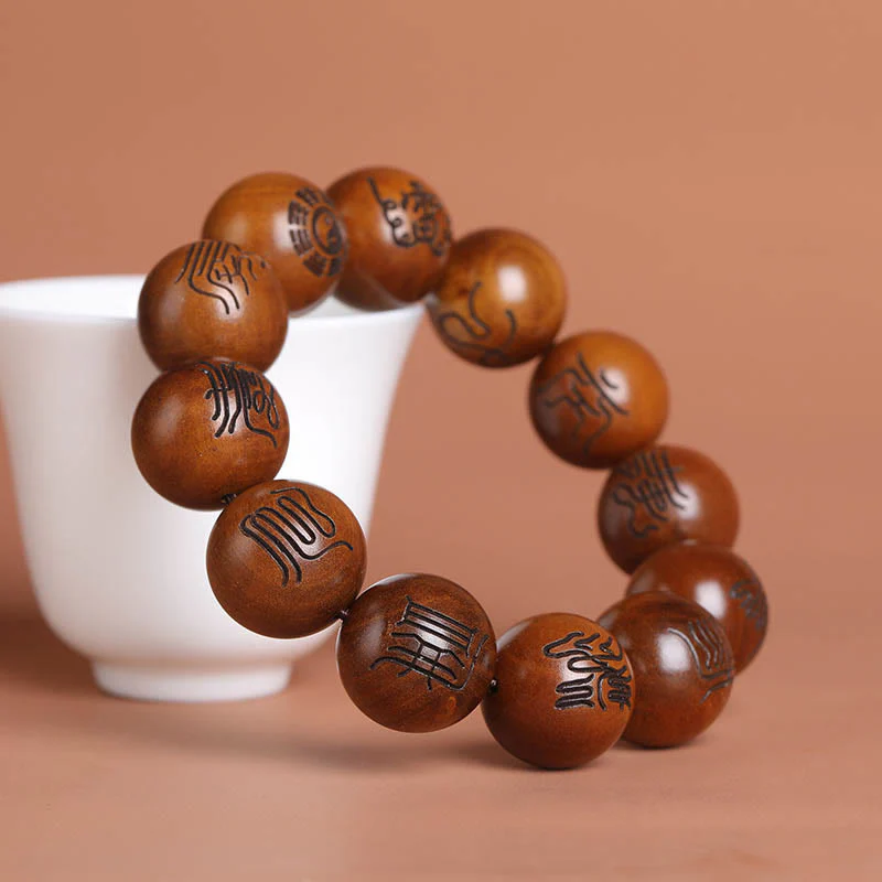 Buddha Stones Fulmine Colpito Legno di Giuggiola Yin Yang Bagua Taoista Tabù Scrittura Simbolo Braccialetto della Fortuna Inciso - Image 9