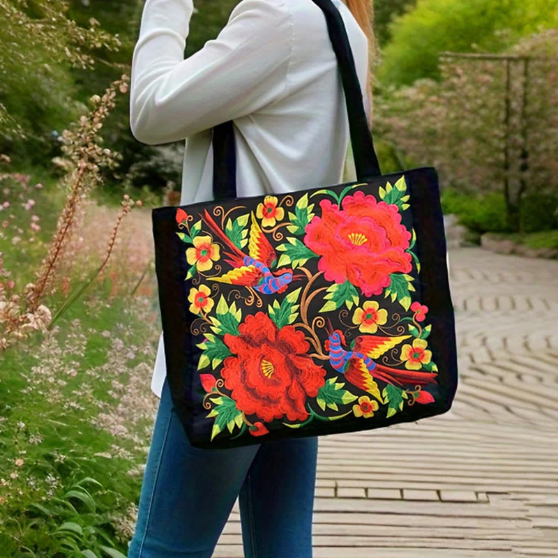 Buddha Stones Galsang Magpie Peony Camellia Chrysanthemum Ricamo Tela Shopping Borsa Borsa a mano Borsa a tracolla - Image 12
