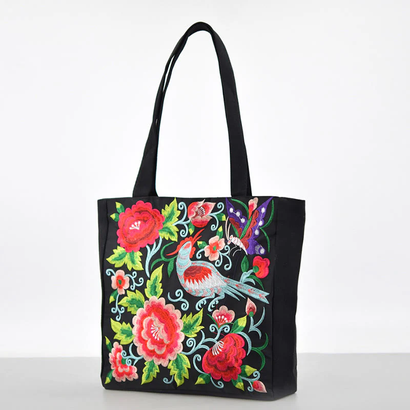 Buddha Stones Galsang Magpie Peony Camellia Chrysanthemum Ricamo Tela Shopping Borsa Borsa a mano Borsa a tracolla - Image 2