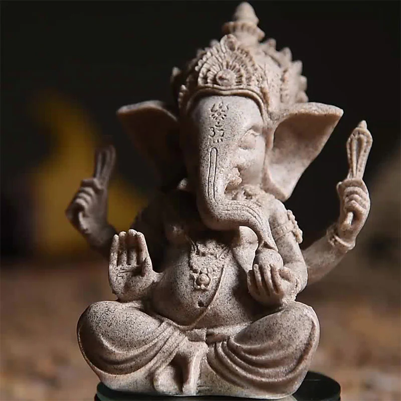 Buddha Stones Ganesh Ganpati Statua Elefante Ricchezza Benedizione Decorazione Casa - Image 3
