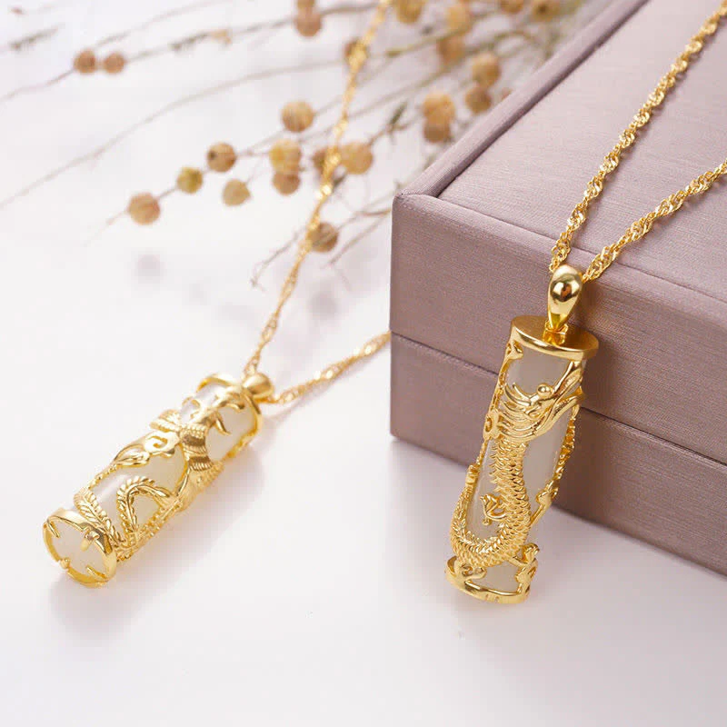 Buddha Stones Giada Drago Fenice Rame Benedizione Armonia Collana Pendente