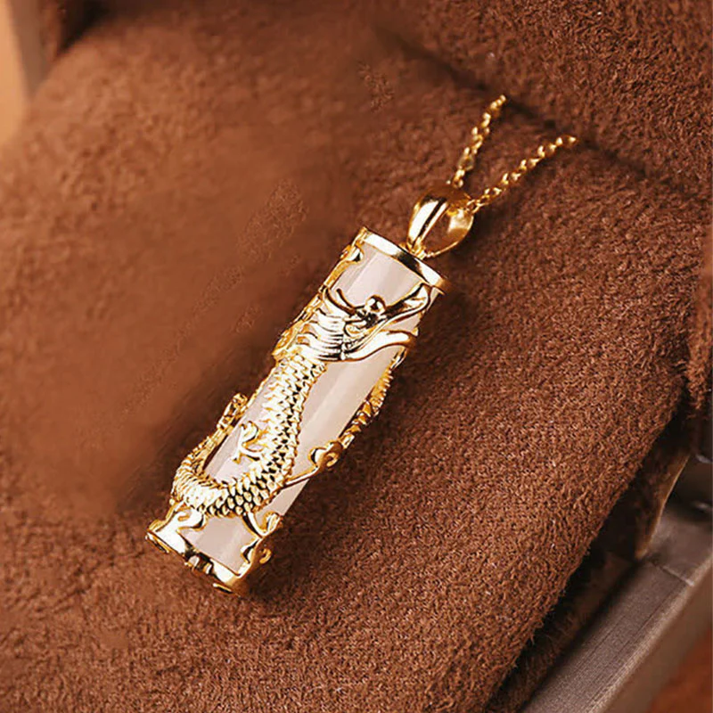 Buddha Stones Giada Drago Fenice Rame Benedizione Armonia Collana Pendente - Image 3