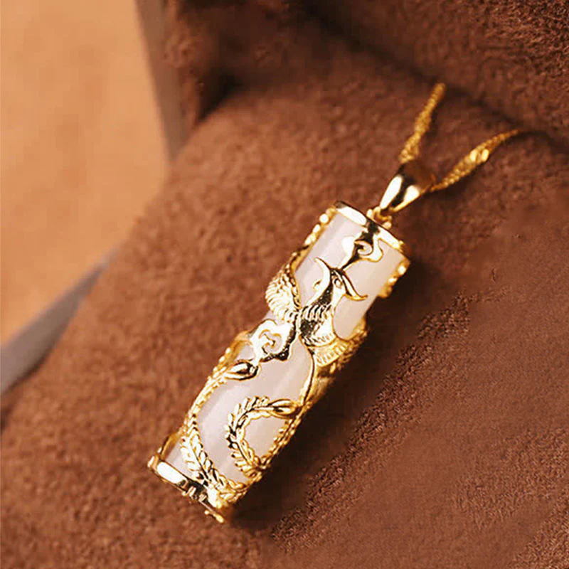 Buddha Stones Giada Drago Fenice Rame Benedizione Armonia Collana Pendente - Image 4