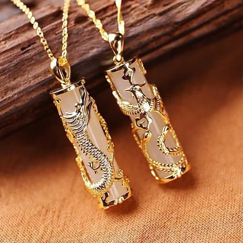 Buddha Stones Giada Drago Fenice Rame Benedizione Armonia Collana Pendente - Image 6