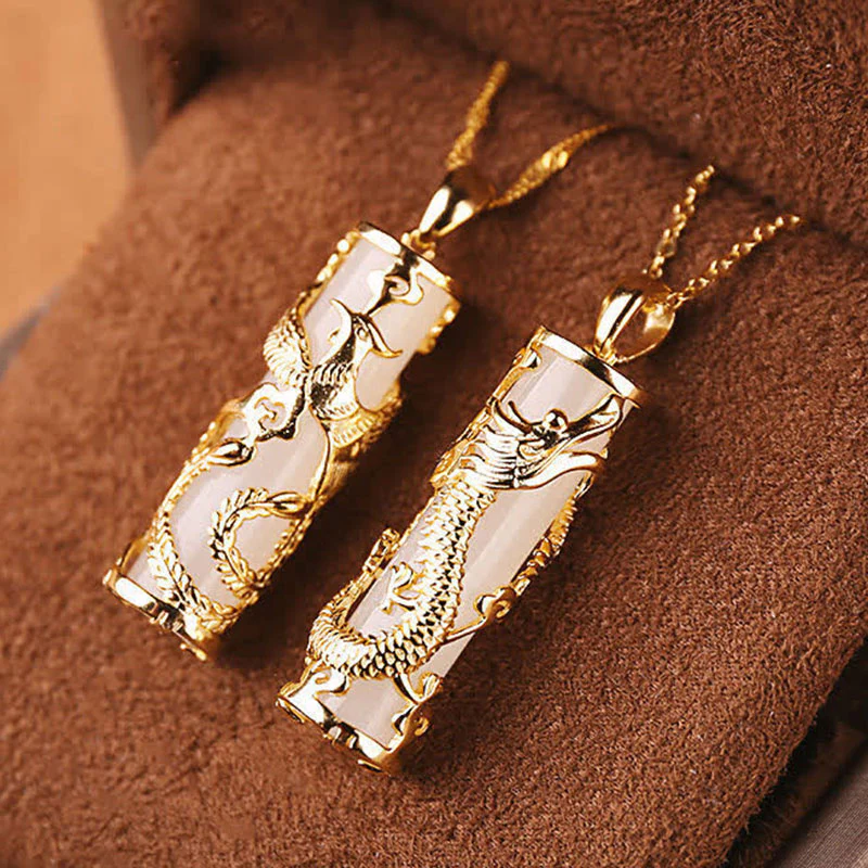 Buddha Stones Giada Drago Fenice Rame Benedizione Armonia Collana Pendente - Image 7