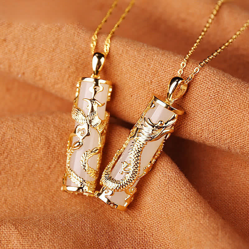 Buddha Stones Giada Drago Fenice Rame Benedizione Armonia Collana Pendente - Image 8
