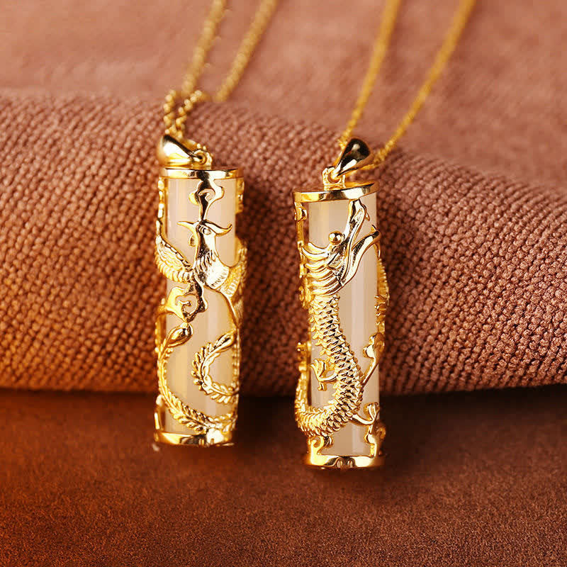 Buddha Stones Giada Drago Fenice Rame Benedizione Armonia Collana Pendente - Image 9