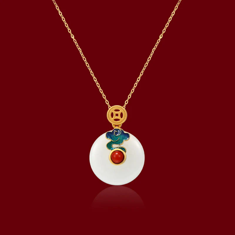 Buddha Stones Giada Monete di rame Nuvole di buon auspicio Prosperità Collana Ciondolo Bracciale Anello Orecchini - Image 2