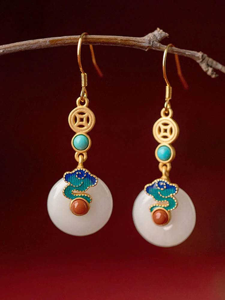 Buddha Stones Giada Monete di rame Nuvole di buon auspicio Prosperità Collana Ciondolo Bracciale Anello Orecchini - Image 5