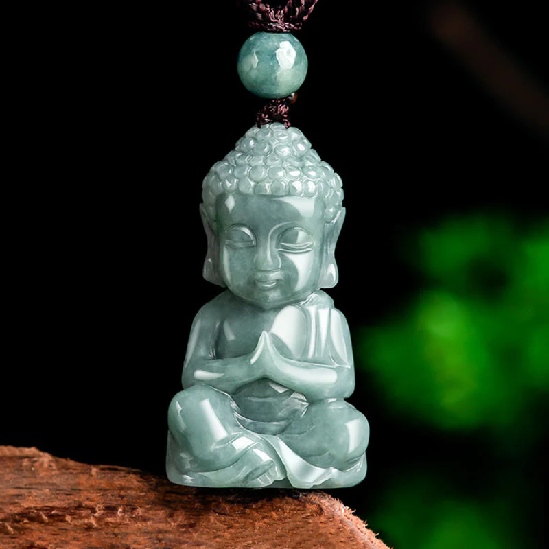 Buddha Stones Giada naturale Meditazione Buddha Amuleto Serenità Collana Pendente