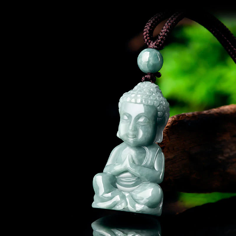 Buddha Stones Giada naturale Meditazione Buddha Amuleto Serenità Collana Pendente - Image 4