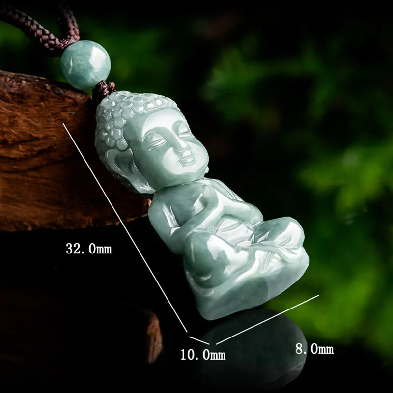 Buddha Stones Giada naturale Meditazione Buddha Amuleto Serenità Collana Pendente - Image 7