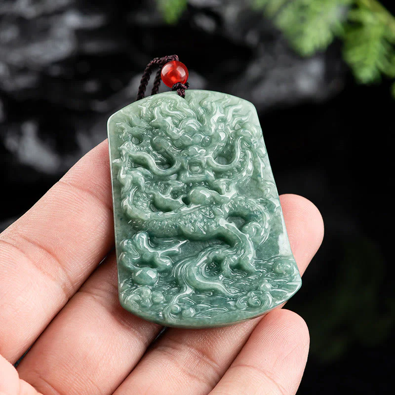 Buddha Stones Giada naturale Zodiaco cinese Drago Mare Fortuna Collana con ciondolo - Image 3