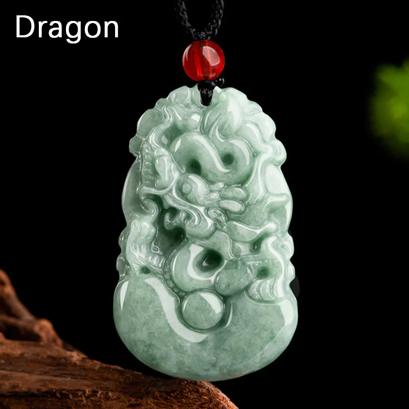 Buddha Stones Giada verde naturale 12 Zodiaco cinese Fortuna Prosperità Collana pendente