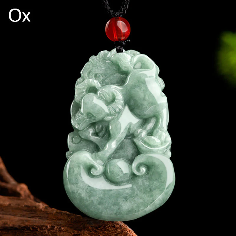 Buddha Stones Giada verde naturale 12 Zodiaco cinese Fortuna Prosperità Collana pendente - Image 12