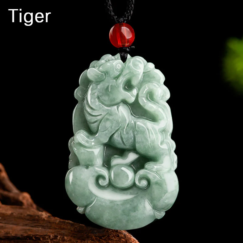 Buddha Stones Giada verde naturale 12 Zodiaco cinese Fortuna Prosperità Collana pendente - Image 13