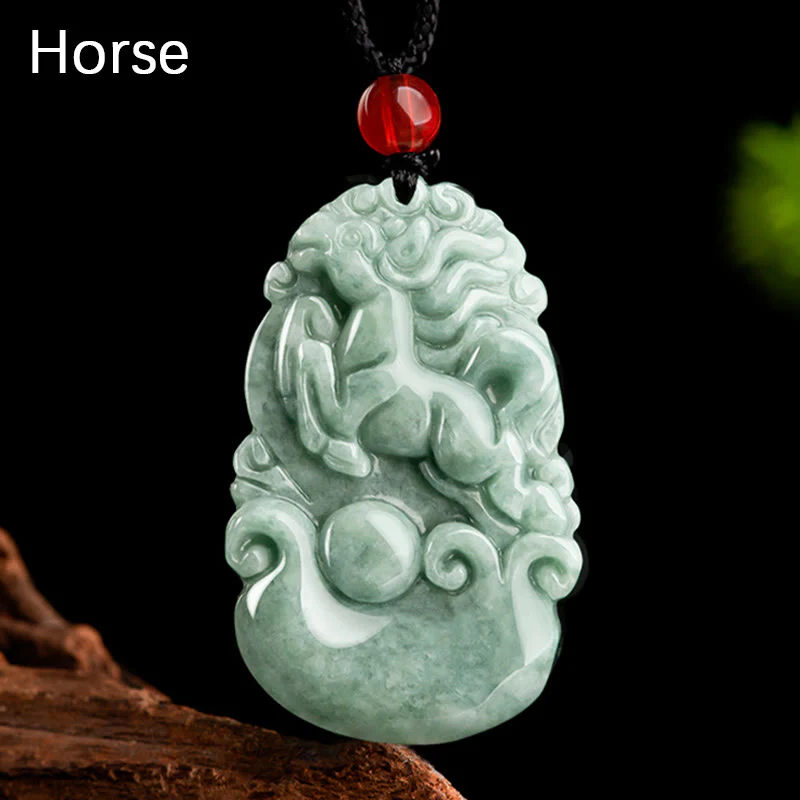 Buddha Stones Giada verde naturale 12 Zodiaco cinese Fortuna Prosperità Collana pendente - Image 16