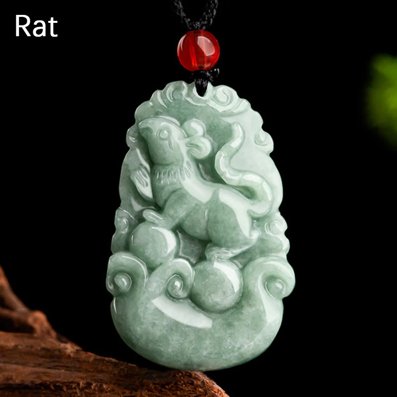 Buddha Stones Giada verde naturale 12 Zodiaco cinese Fortuna Prosperità Collana pendente - Image 2