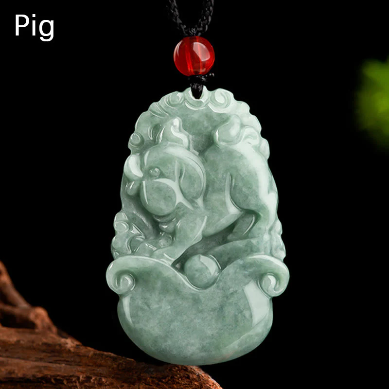 Buddha Stones Giada verde naturale 12 Zodiaco cinese Fortuna Prosperità Collana pendente - Image 21
