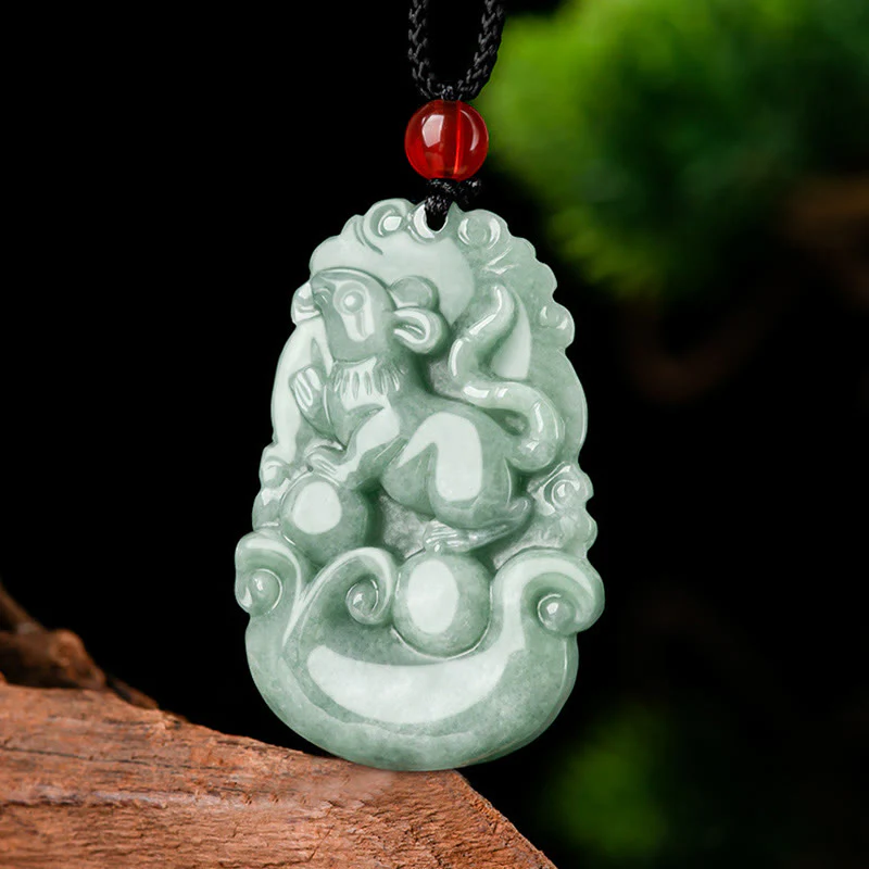 Buddha Stones Giada verde naturale 12 Zodiaco cinese Fortuna Prosperità Collana pendente - Image 3