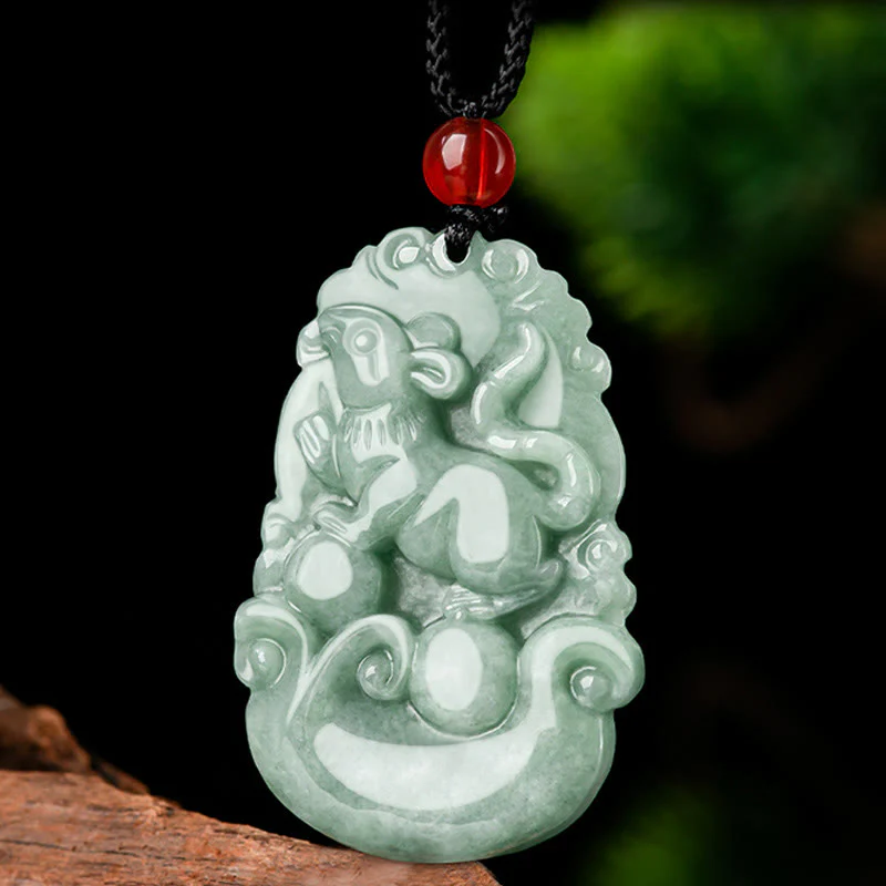 Buddha Stones Giada verde naturale 12 Zodiaco cinese Fortuna Prosperità Collana pendente - Image 4
