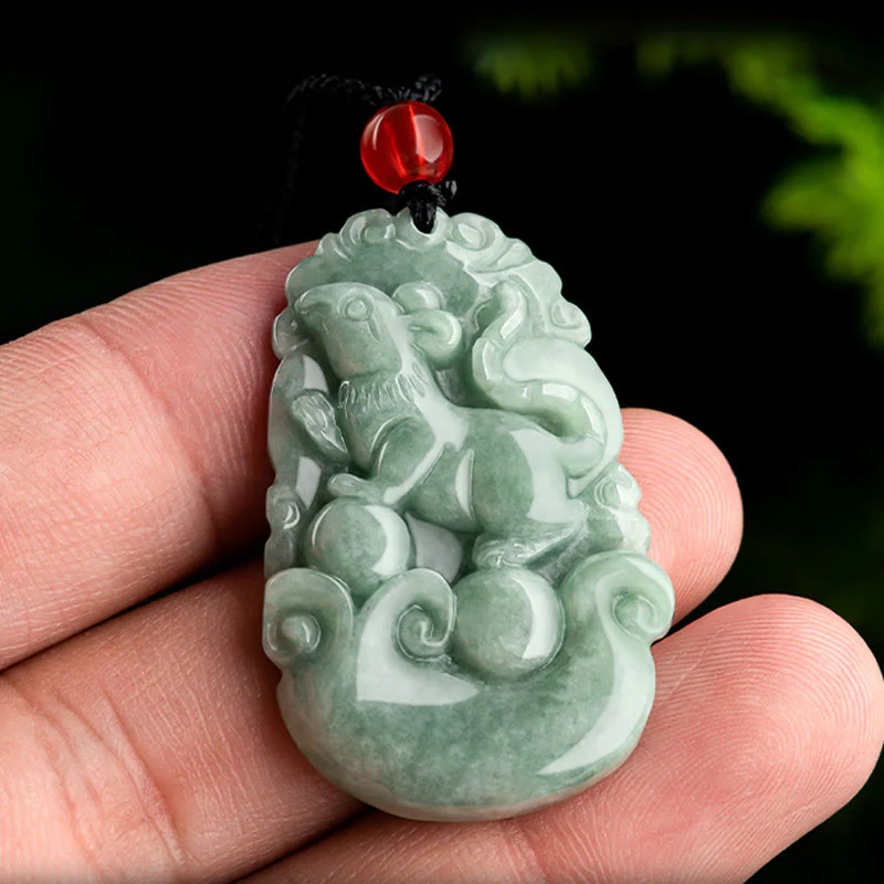 Buddha Stones Giada verde naturale 12 Zodiaco cinese Fortuna Prosperità Collana pendente - Image 5