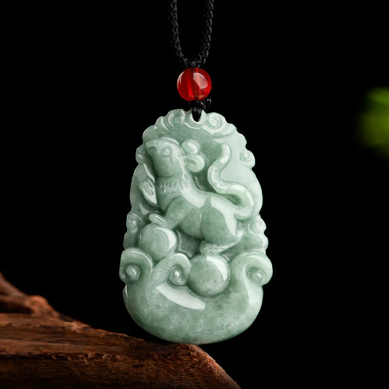 Buddha Stones Giada verde naturale 12 Zodiaco cinese Fortuna Prosperità Collana pendente - Image 6