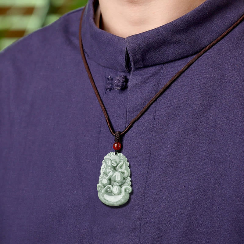 Buddha Stones Giada verde naturale 12 Zodiaco cinese Fortuna Prosperità Collana pendente - Image 9