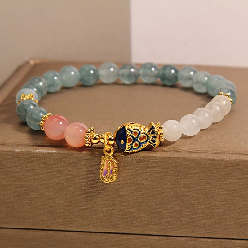 Buddha Stones Giada Yanyuan Agata Giada bianca Pesce Koi Scrittura Ciondolo Braccialetto della fortuna - Image 9