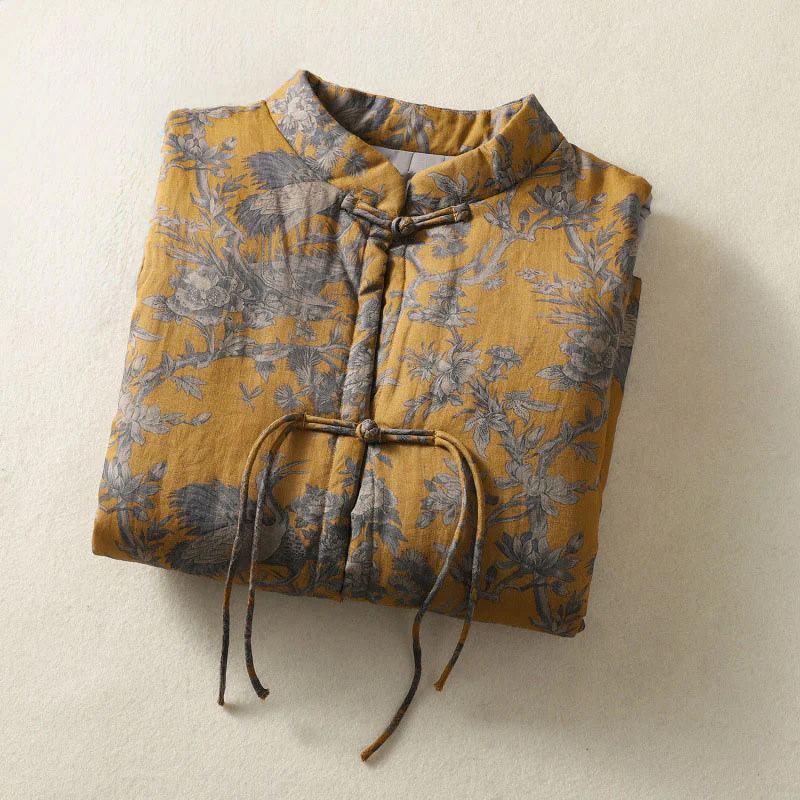 Buddha Stones Gilet senza maniche da donna in cotone con motivo a bottoni e rami di gru e fiori - Image 3