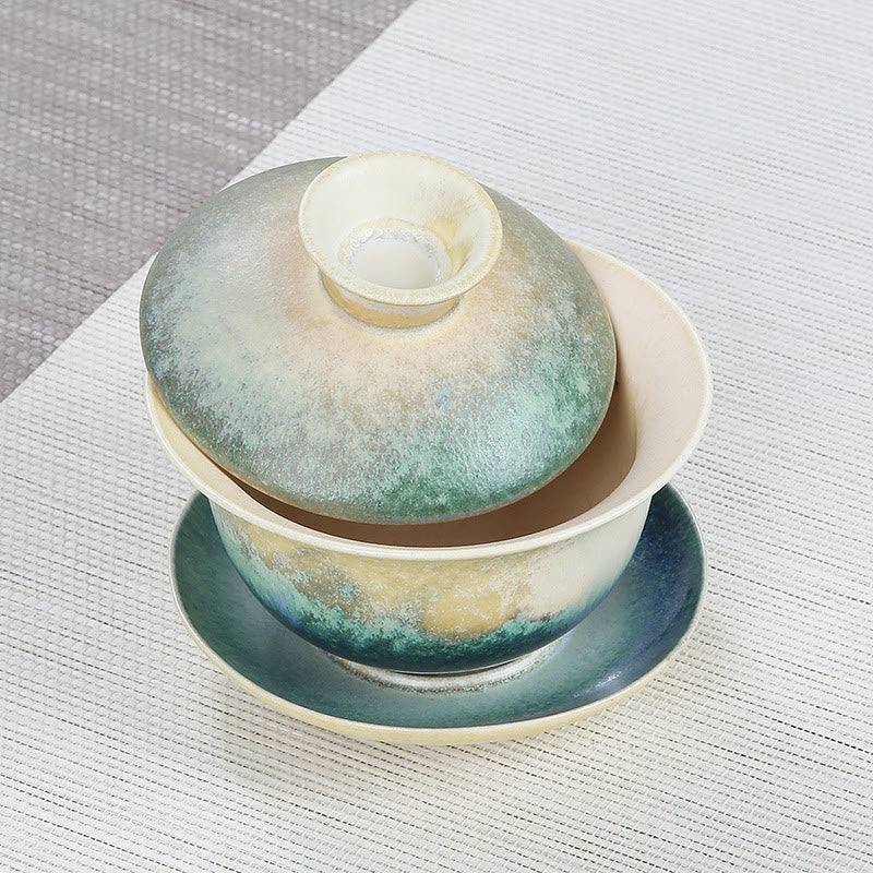 Buddha Stones Green Ocean Waves Design Porcellana Ceramica Gaiwan Sancai Tazza da tè Kung Fu Tazza da tè e piattino con coperchio - Image 3