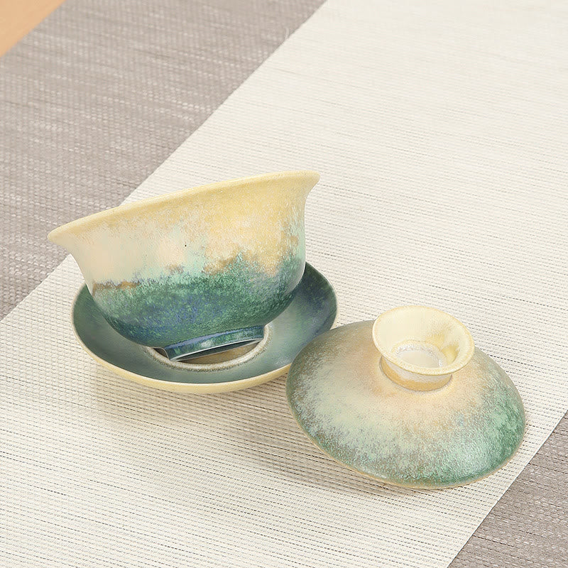 Buddha Stones Green Ocean Waves Design Porcellana Ceramica Gaiwan Sancai Tazza da tè Kung Fu Tazza da tè e piattino con coperchio - Image 4