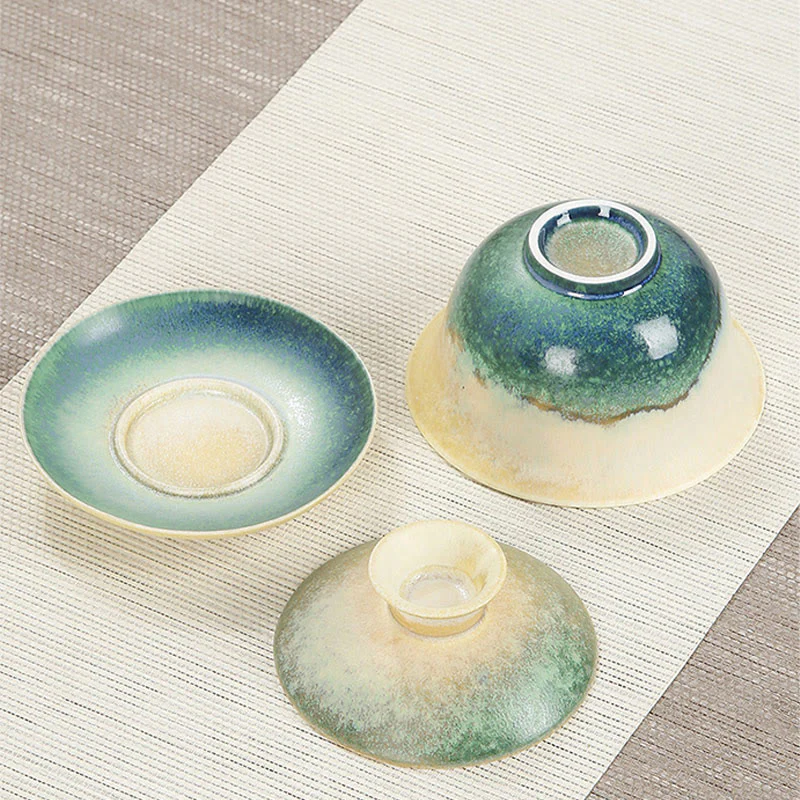 Buddha Stones Green Ocean Waves Design Porcellana Ceramica Gaiwan Sancai Tazza da tè Kung Fu Tazza da tè e piattino con coperchio - Image 5