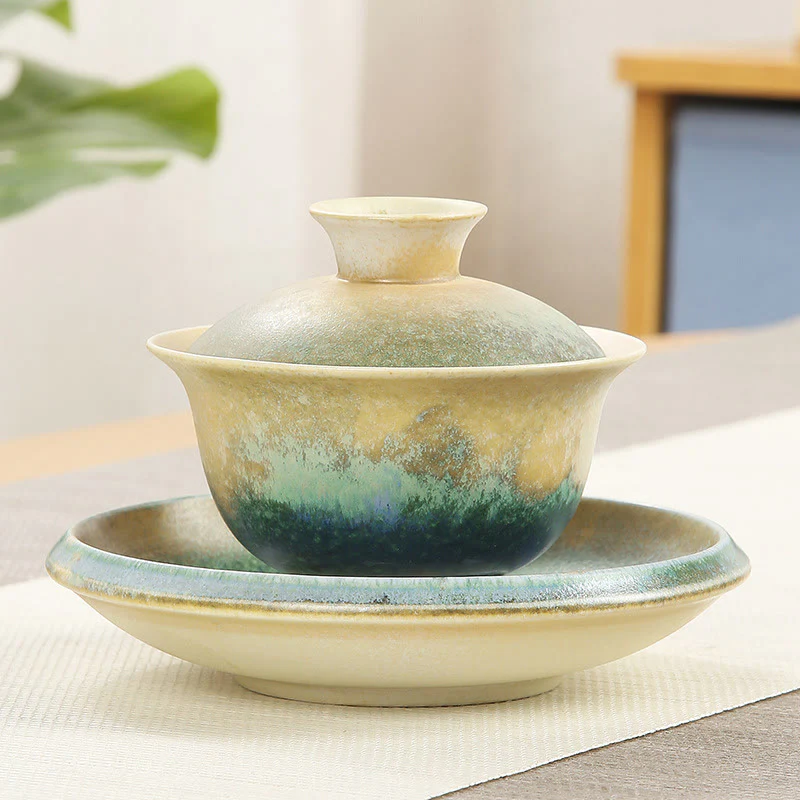 Buddha Stones Green Ocean Waves Design Porcellana Ceramica Gaiwan Sancai Tazza da tè Kung Fu Tazza da tè e piattino con coperchio - Image 6