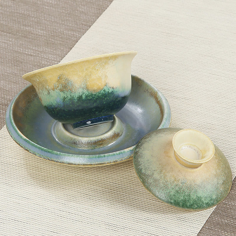 Buddha Stones Green Ocean Waves Design Porcellana Ceramica Gaiwan Sancai Tazza da tè Kung Fu Tazza da tè e piattino con coperchio - Image 7