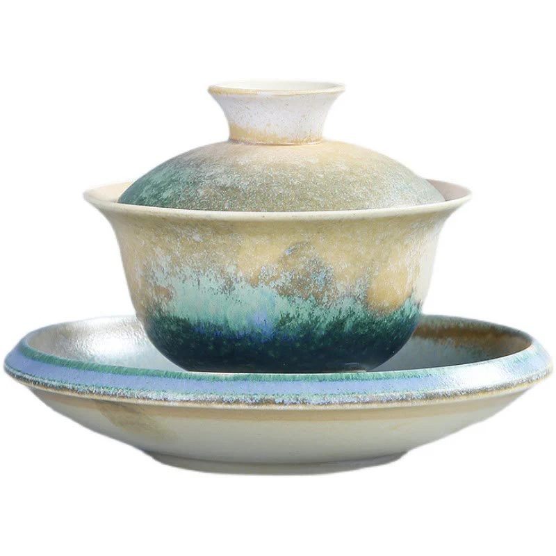 Buddha Stones Green Ocean Waves Design Porcellana Ceramica Gaiwan Sancai Tazza da tè Kung Fu Tazza da tè e piattino con coperchio - Image 9