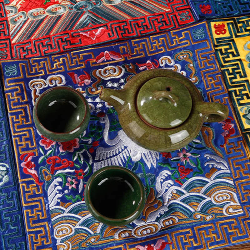 Buddha Stones Gru Fenice Drago Kirin Ricamato Tazza Sottobicchiere Tazza da Tè Quadrato Kung Fu Tappetino da Tè - Image 3