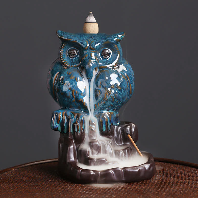 Buddha Stones Gufo carino Fontana di fumo a riflusso in ceramica Bruciatore di incenso Decorazione per meditazione - Image 10