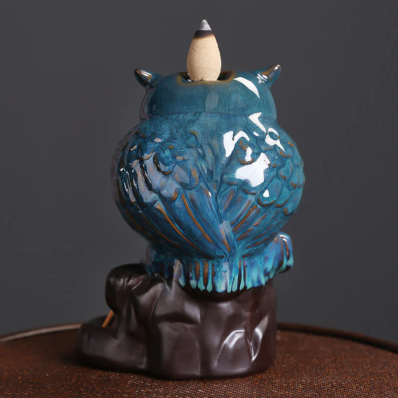 Buddha Stones Gufo carino Fontana di fumo a riflusso in ceramica Bruciatore di incenso Decorazione per meditazione - Image 4