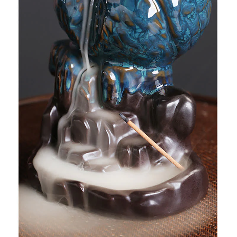 Buddha Stones Gufo carino Fontana di fumo a riflusso in ceramica Bruciatore di incenso Decorazione per meditazione - Image 6