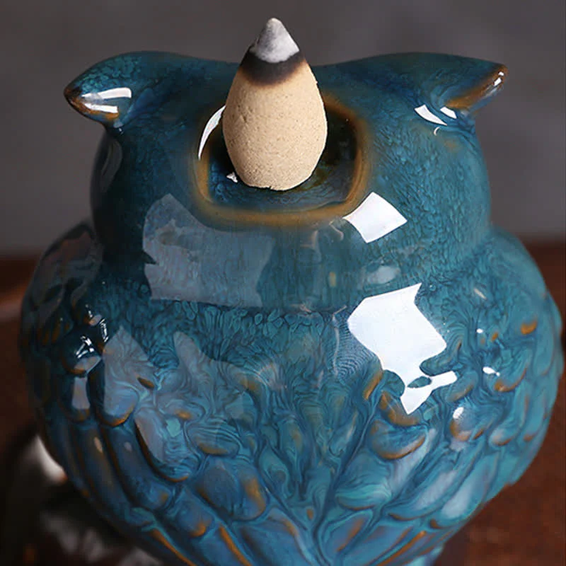 Buddha Stones Gufo carino Fontana di fumo a riflusso in ceramica Bruciatore di incenso Decorazione per meditazione - Image 7