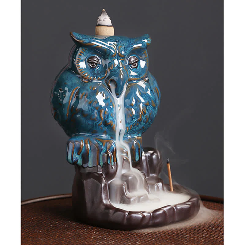 Buddha Stones Gufo carino Fontana di fumo a riflusso in ceramica Bruciatore di incenso Decorazione per meditazione - Image 8