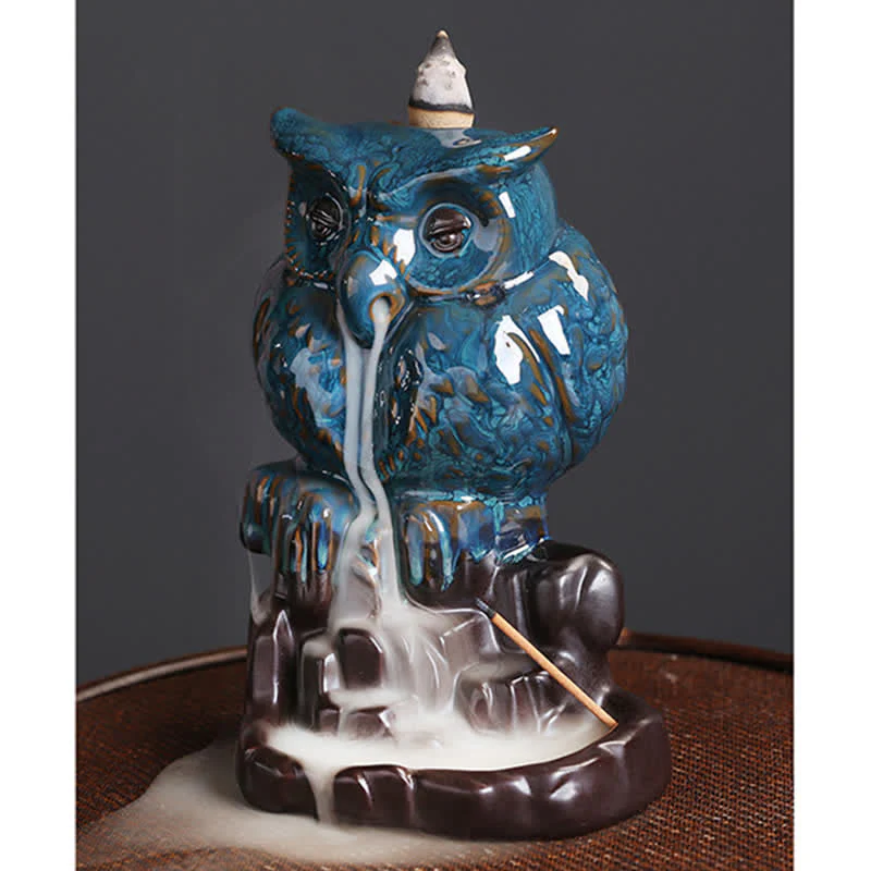 Buddha Stones Gufo carino Fontana di fumo a riflusso in ceramica Bruciatore di incenso Decorazione per meditazione - Image 9