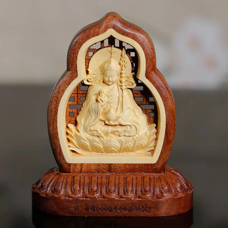 Buddha Stones Guru Rinpoche Buddha Padmasambhavan Serenity Statua incisa in legno