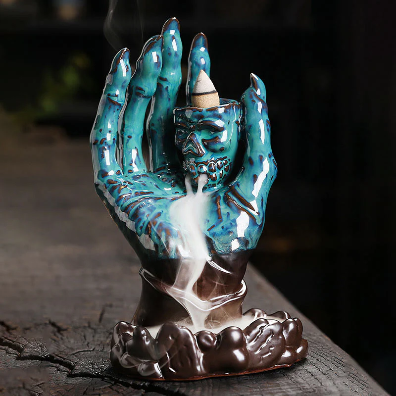 Buddha Stones Halloween Fantasma Mano Teschio Testa Ceramica Pace Guarigione Bruciatore di Incenso Decorazione - Image 7