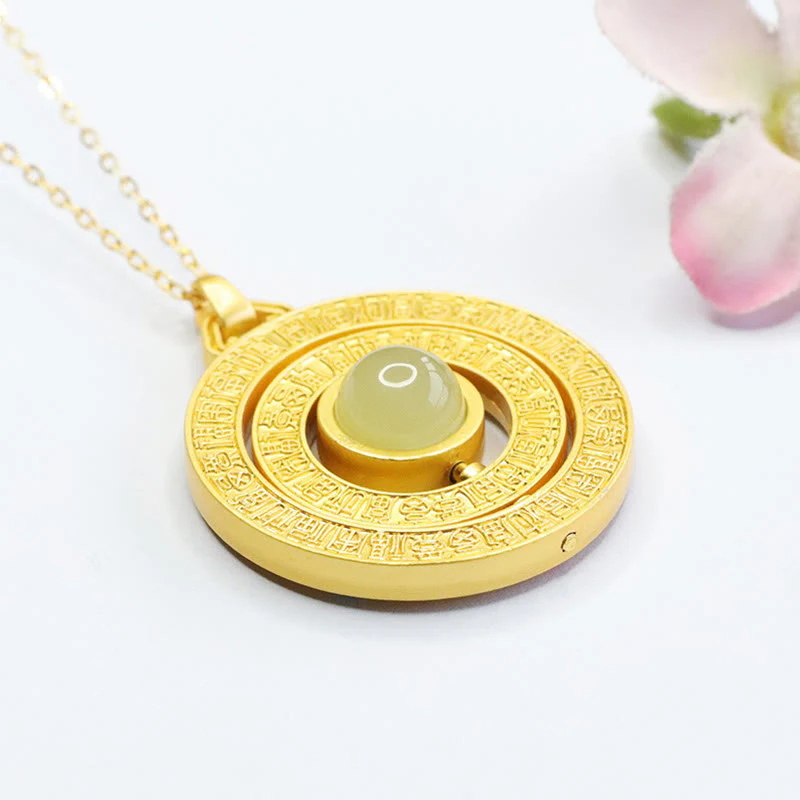 Buddha Stones Hetian Jade Cento Benedizioni Fu Carattere Fortuna Collana Pendente Girevole - Image 3