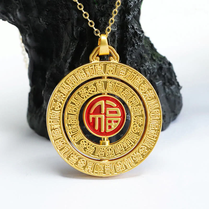 Buddha Stones Hetian Jade Cento Benedizioni Fu Carattere Fortuna Collana Pendente Girevole - Image 4