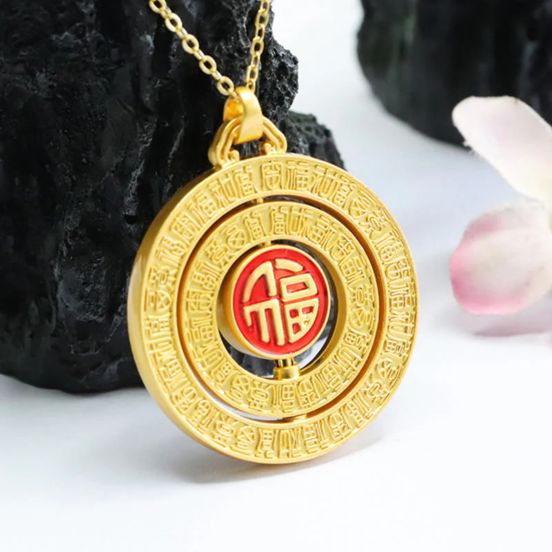 Buddha Stones Hetian Jade Cento Benedizioni Fu Carattere Fortuna Collana Pendente Girevole - Image 5