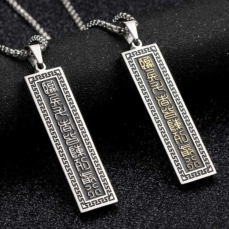 Buddha Stones Il Mantra delle Nove Parole Collana Pendente in Acciaio al Titanio Bagua Yin Yang Equilibrio - Image 12